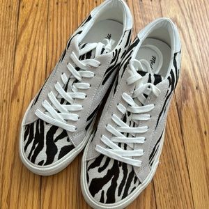 NWT Madewell Sidewalk Low-Top Sneakers in Zebra Calf Hair Size 8